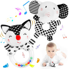 Conjunto de Chocalho para Bebê Preto e Branco (2 peças)
