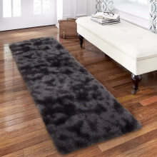 Modern shag runner rug 2 ft x 8 ft black gray