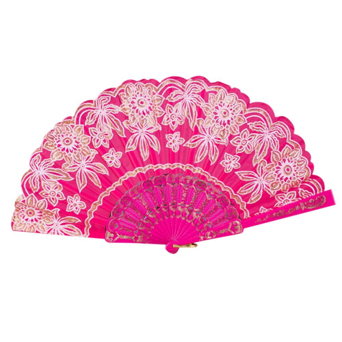 Handheld lace silk flower fan hot pink 1 pc