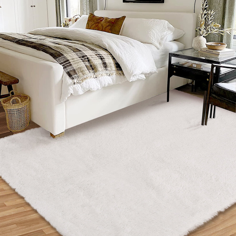 Haperlare area rug white 6 ft x 9 ft fluffy shag