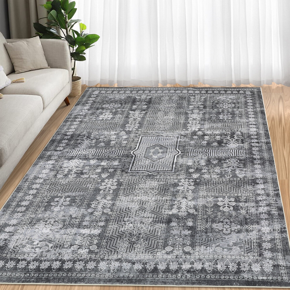 Oriental vintage area rug machine washable stain-resistant