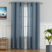 Linen Blend Textured Curtain 37"W x 84"L Blue Set of 2