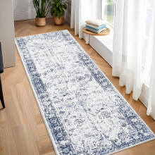 Bohemian Entryway Runner Rug 2' x 6' Blue Low-Pile Non-Slip