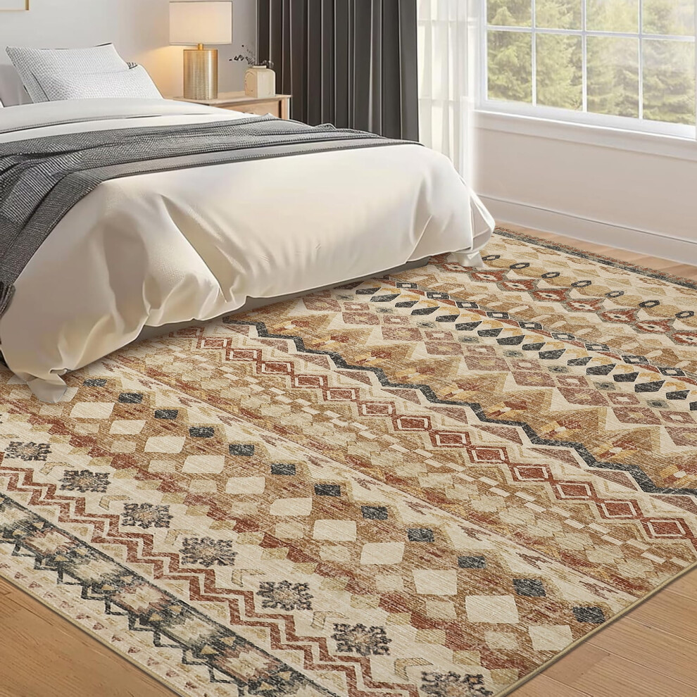 Boho washable area rug beige 5' x 7'