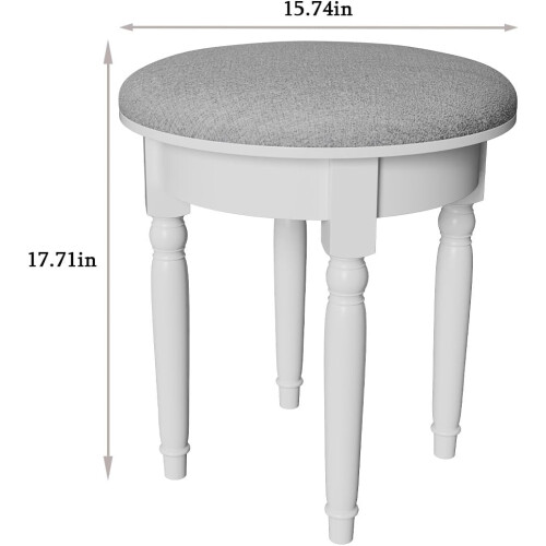 Vanity Stool with Cushioned Round Seat, White 1
