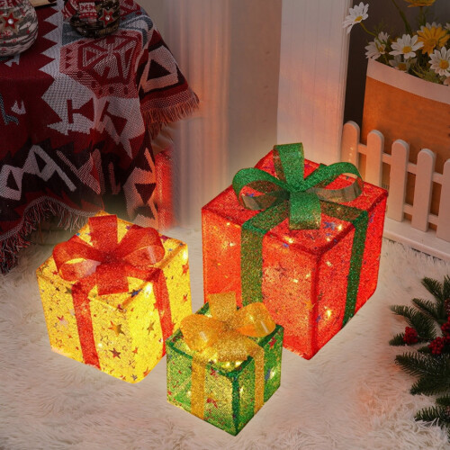 Christmas Lighted Boxes Remote Control Set of 3