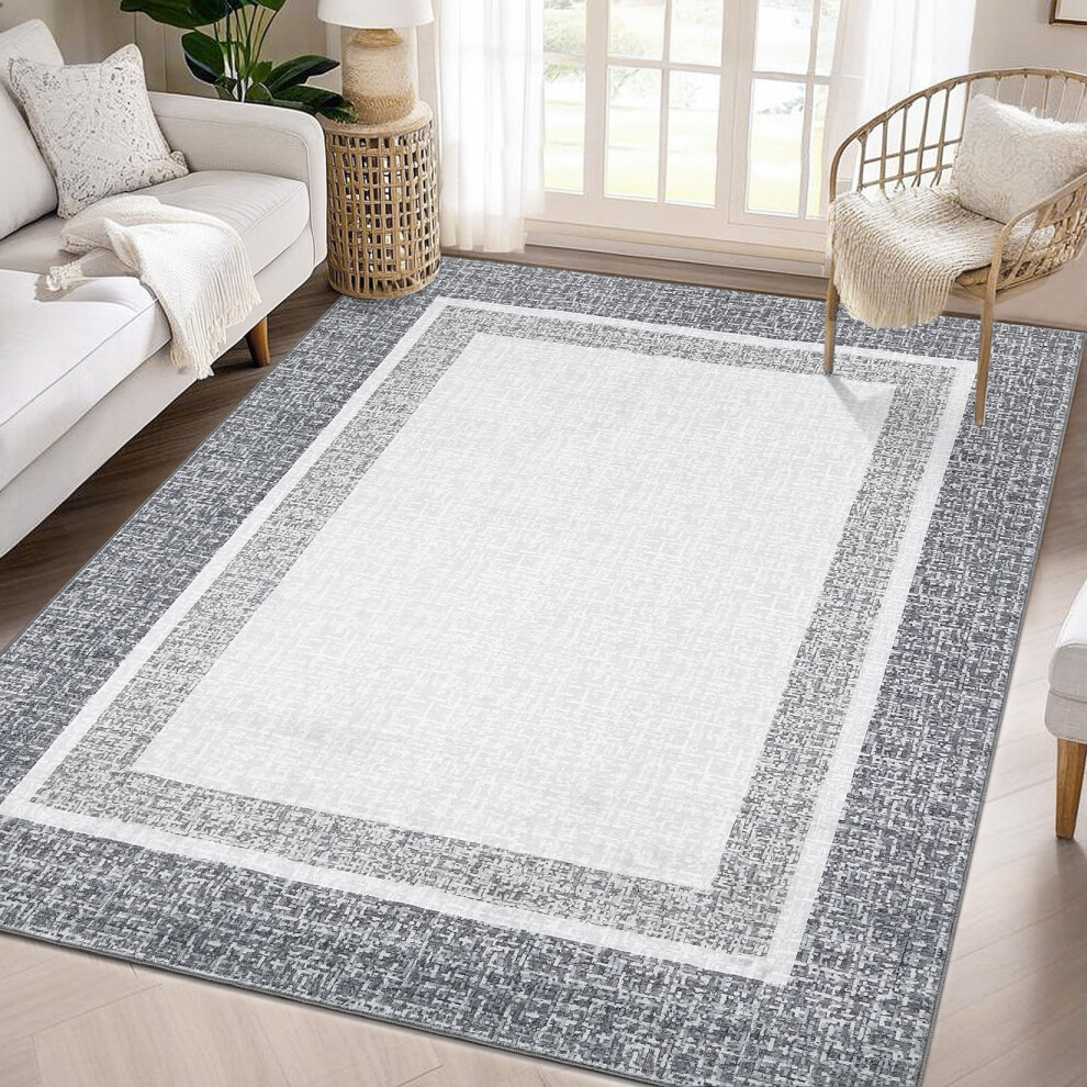 Harperlare machine washable bordered modern area rug grey