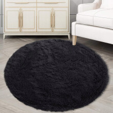 Black Round Area Rug Soft Plush 3.9 ft