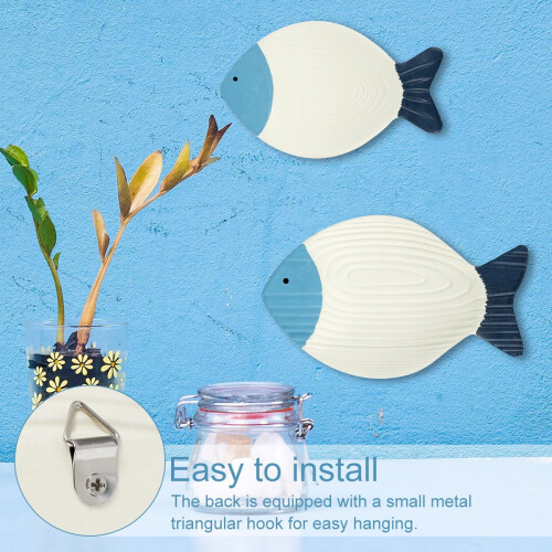 Wood Fish Wall Art Nautical Coastal Decor 2PCS 2