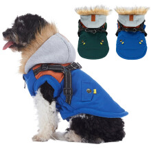 Dog winter coat with hood for small to medium dogs blue L
