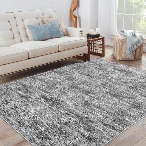 Contemporary distressed area rug light grey 5' x 7'