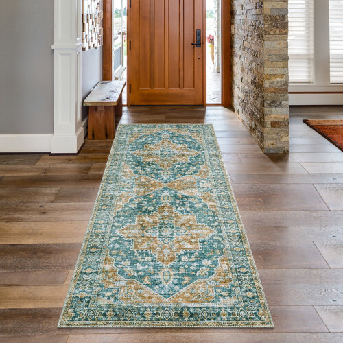 Persian rug runner 2x6 ft vintage medallion distressed low