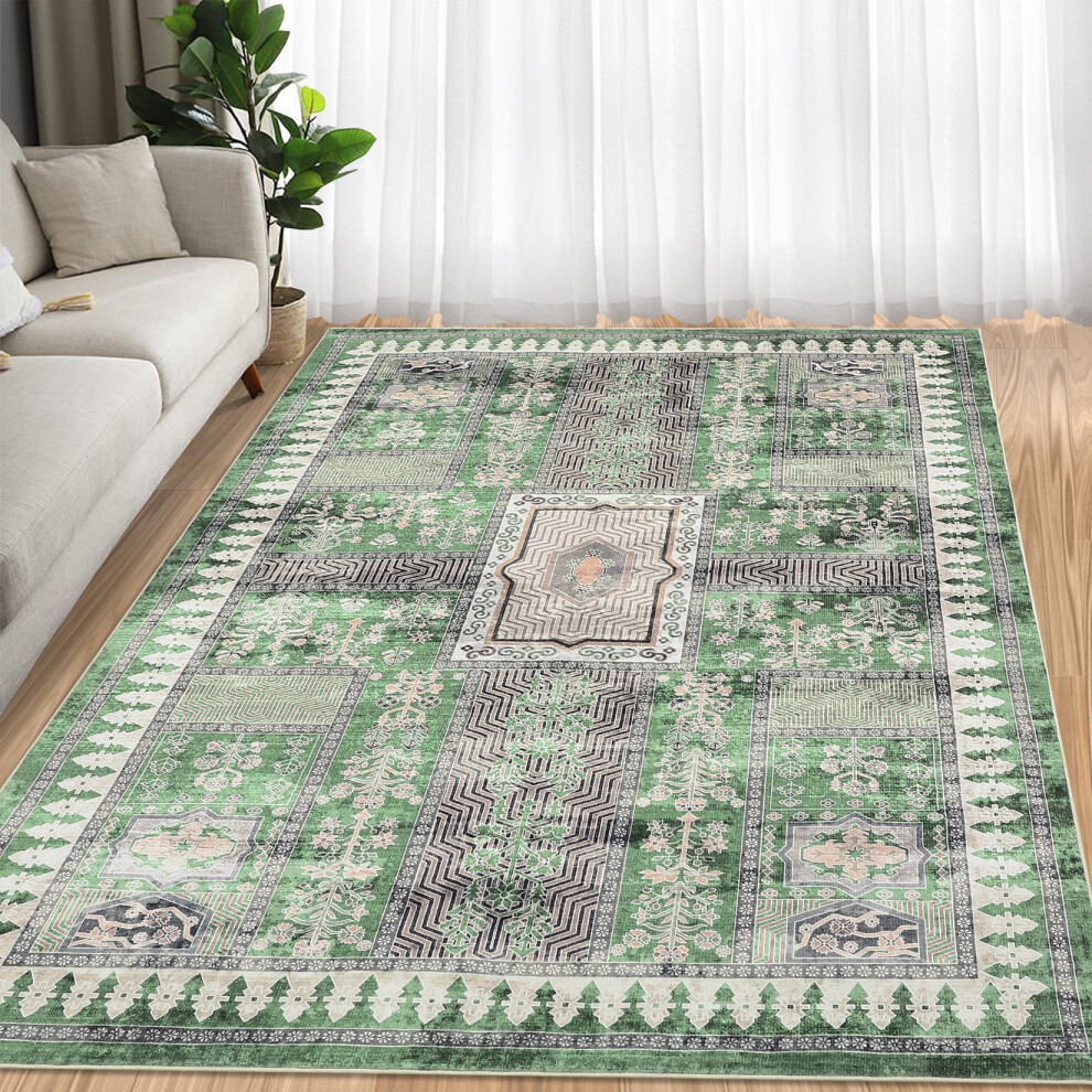 Oriental vintage area rug machine washable stain-resistant