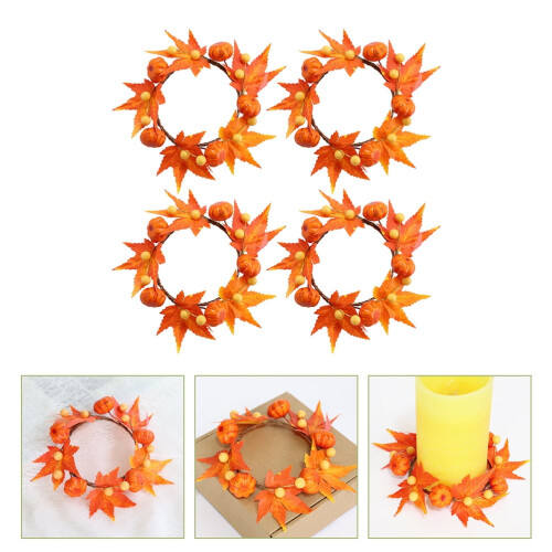 Artificial Maple Leaf Pumpkin Candle Ring Set of 4 2