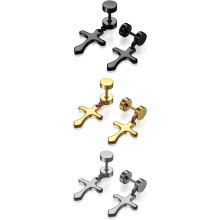 Stainless Steel Cross Hoop Earrings Set 2 pcs