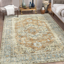 Vintage tribal floral area rug brown orange 5x7 ft