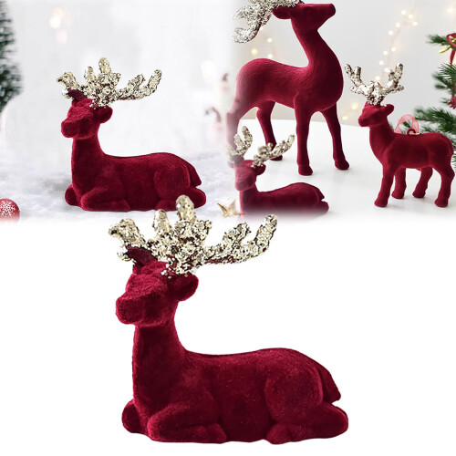 Burgundy flocked deer ornament 1 piece
