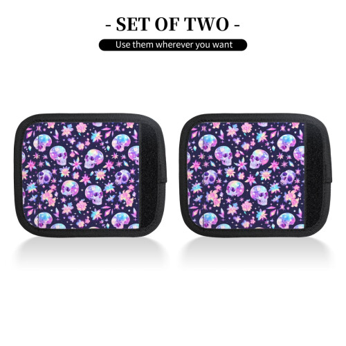 Luggage Handle Wraps Crystal Skull Flower 2 Pcs 2