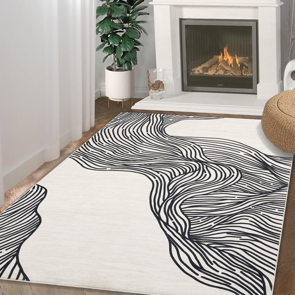 Abstract area rug machine washable ultra-thin striped 5'x7'