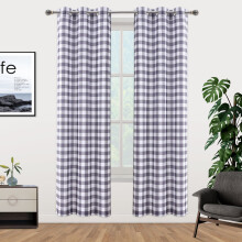 Buffalo Plaid Blackout Curtain 37"W x 84"L Gray White 2