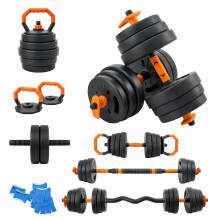 (6 in 1 Orange) 20KG 5-in-1 Adjustable Dumbbell Set with Barbell Kettlebell - Home Gym Weights Set for Men Women Includes (5-Pack)