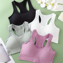 (Mixed colors, M) 4pcs Women's Sports Bra Tank Top Set, Spring/Summer Style with Padding for Outer Wear and Underbust Coverage