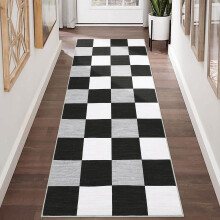 Harperlare Runner Rug Black and White Plaid 2' x 6'
