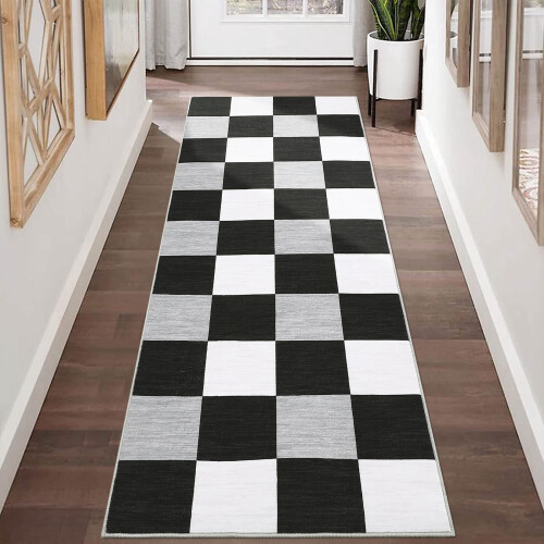 Harperlare Runner Rug Black and White Plaid 2' x 6'