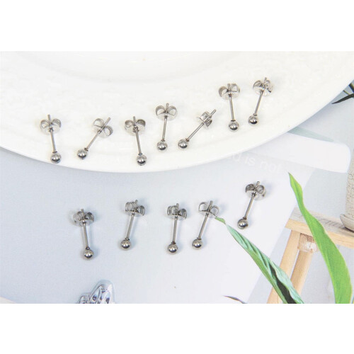 Silver Ball Stud Earrings 3mm Hypoallergenic Stainless 2