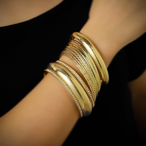 Gold Bangles Set for Women Textured Stackable 9-Piece 1