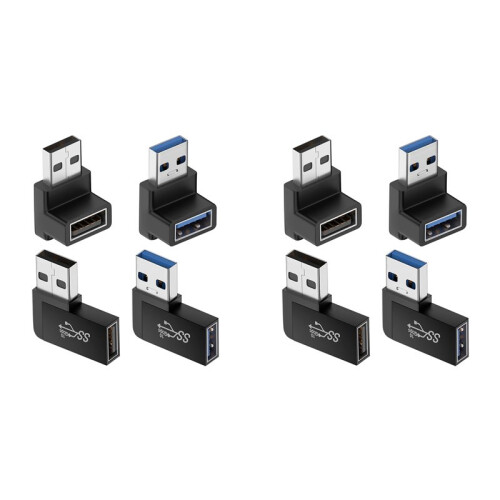 8 Pack USB 3.0 Adapter Vertical  and Down Angle, Horizontal Left and Right Angle USB Male to Female Extender Connector