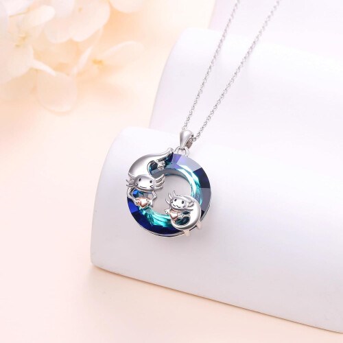 Axolotl Necklace 925 Sterling Silver Blue Crystal 1