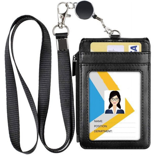 ID badge holder with retractable lanyard and 4 card slots