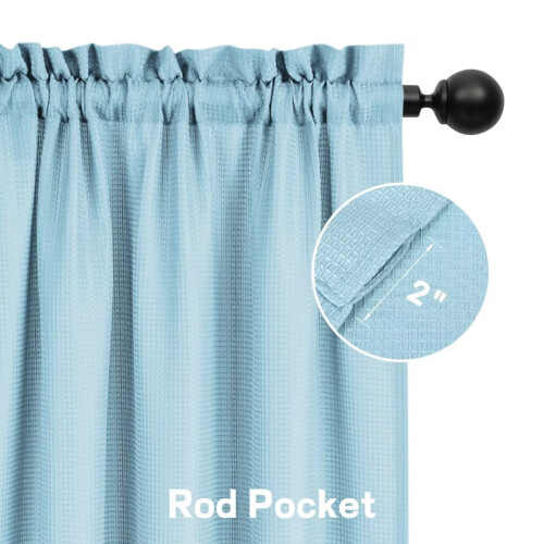 Kitchen Curtain Waffle Weave Light Filtering 30x30 in Blue 2