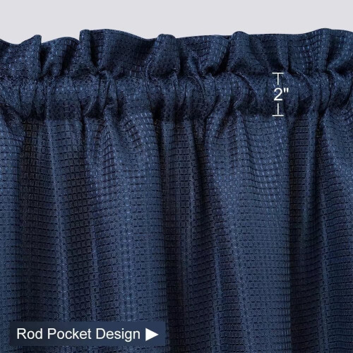 Kitchen Curtain Navy Blue Waffle Weave 30x30 Inch Short 2