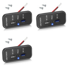 3X 3 12V USB Outlet Charger, PD3.0 Type C, QC 3.0 USB A & 2.4A USB A Fast Charger Socket Adapter for Car Marine