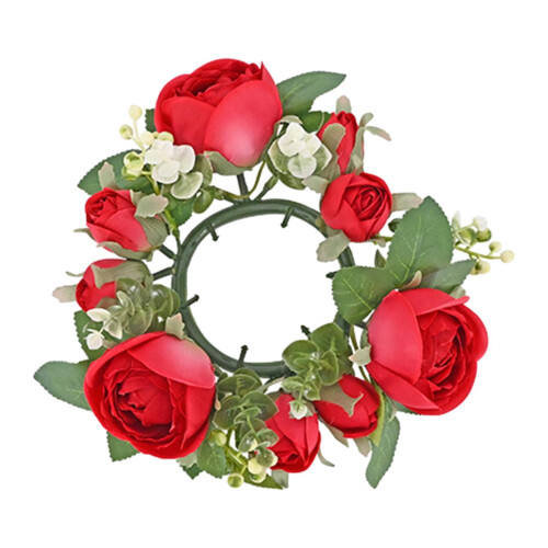 Artificial Rose Wreath Greenery Candle Holder 12in