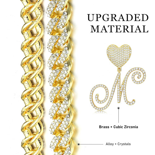 Gold-plated J initial pendant necklace with Cuban link chain 2