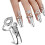 Rhinestone fingernail ring set silver 4 pcs 3