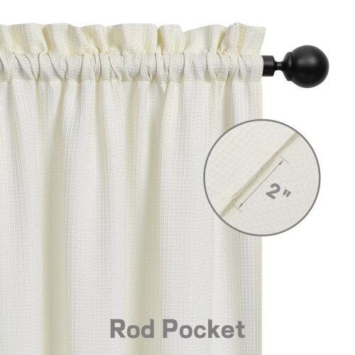 Short Waffle Weave Tier Curtains for Bedroom, Ivory, 2 2