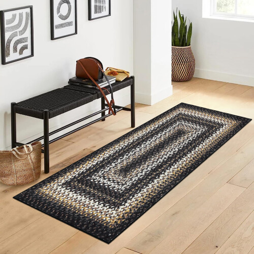 Vintage Braided Area Rug Black 2 ft x 10 ft 2