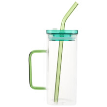 Glass iced coffee cup with lid and straw 16 oz