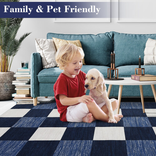 Runner Rug Navy Grey Plaid 2 ft x 6 ft 2