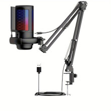 USB Gaming Microphone with RGB Lights and Noise Reduction
