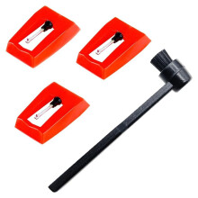 3 Pack Record Player Needles Replacement with Stylus Cleaning Brush, Turntable Stylus Needles for Victrola,