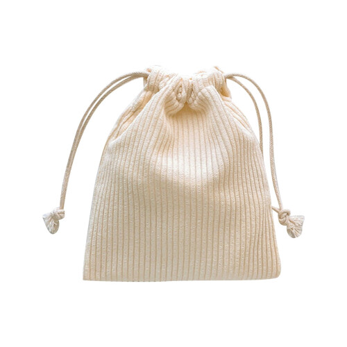 Corduroy storage bag with drawstring strap and pocket,
