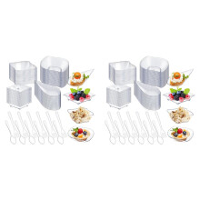 400 Assiettes à Apéritif Jetables avec Cuillères, Fourchettes, Assiettes à Dessert, Bols à Apéritif en Plastique Transparents