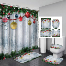 Christmas Shower Curtain Set with Non-Slip Rug and Toilet