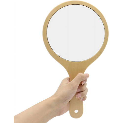 Handheld Round Salon Mirror with Wooden Handle 1