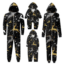 Christmas elk print hooded pajamas black XXL